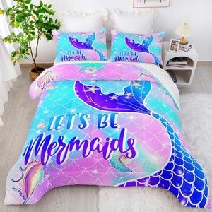 NWT Blue/Purple Mermaid Twin Bedding Set, 3 Pieces